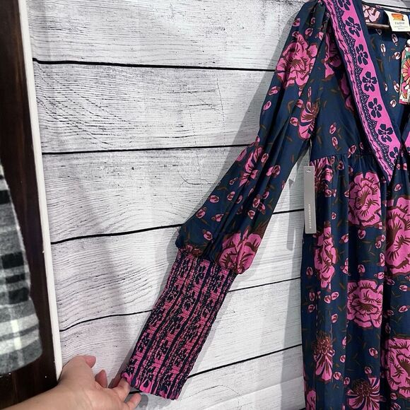 Farm Rio x Anthropologie Puff-Sleeve V Neck Midi Dress Size Small Floral New - Picture 6 of 14